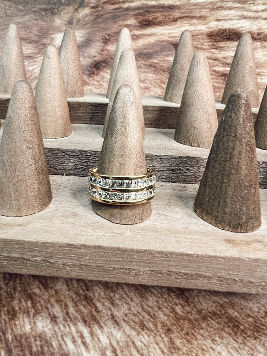 GOLD RHINESTONE DOUBLE STACKED RING