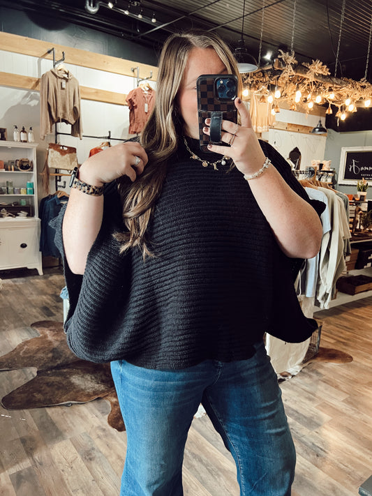 RIB KNIT PONCHO