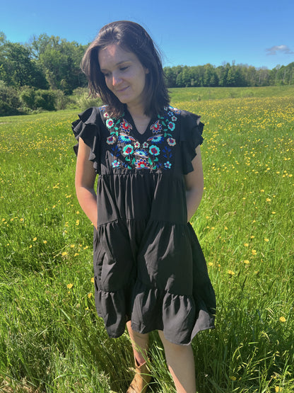 WILDFLOWERS & WILD HORSES EMBROIDERED MINI DRESS