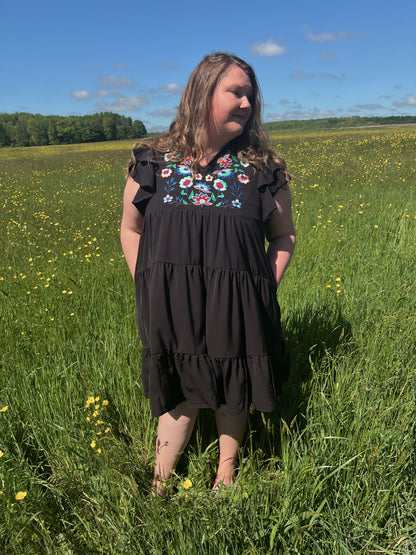 WILDFLOWERS & WILD HORSES EMBROIDERED MINI DRESS