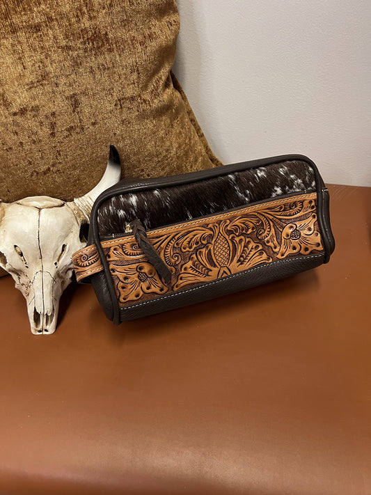 COWHIDE TOILETRY TRAVEL BAG