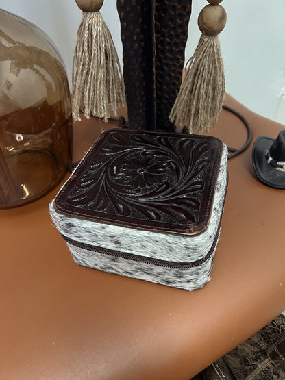 COWHIDE & TOOLED LEATHER JEWELRY CASE