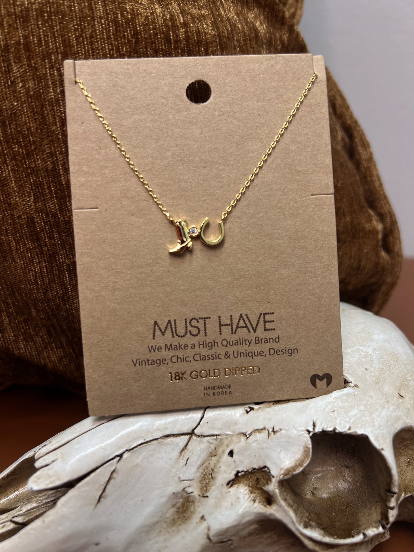 COWBOY BOOT + HORSESHOE CHARM NECKLACE