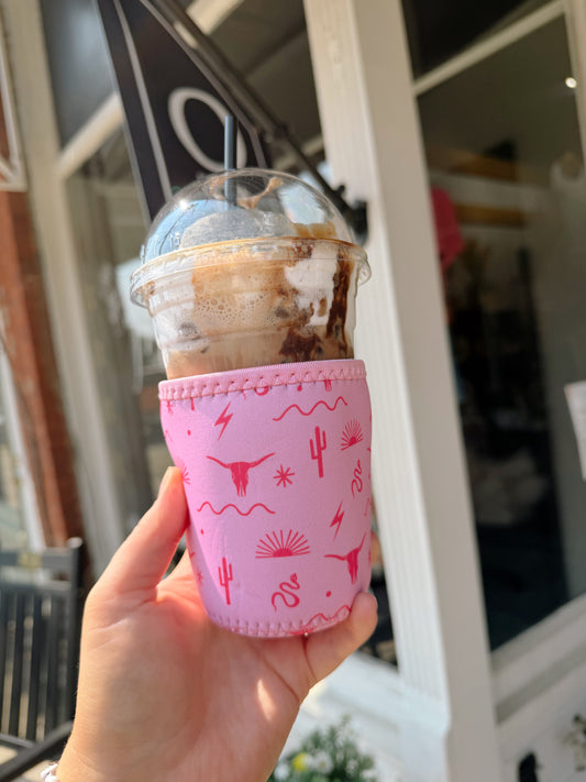 PINK SOUTHWEST COFFEE SLEEVE - 16 OZ