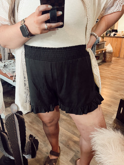 RUFFLED HEM HIGH WAIST SHORTS
