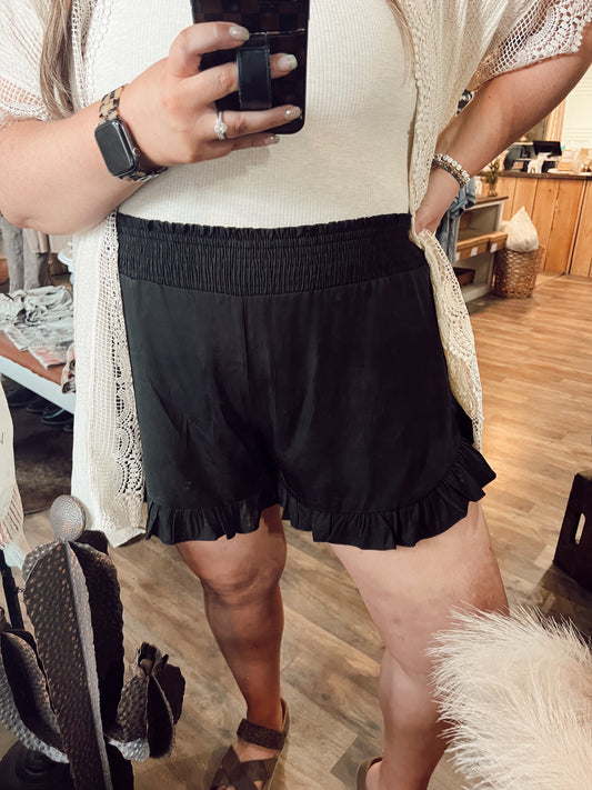 RUFFLED HEM HIGH WAIST SHORTS