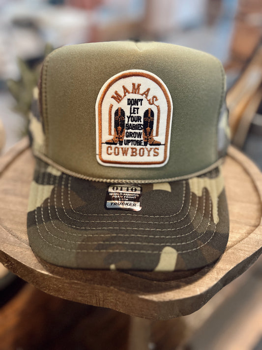 MAMAS DON’T LET YOUR BABIES TRUCKER HAT: CAMO