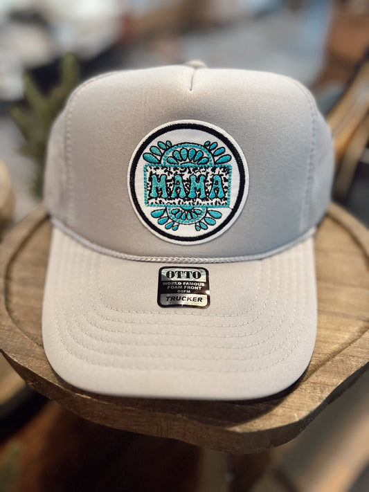 MAMA CIRCLE TURQUOISE CHEETAH TRUCKER HAT
