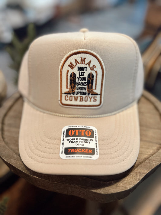 MAMAS DON’T LET YOUR BABIES TRUCKER HAT: TAN