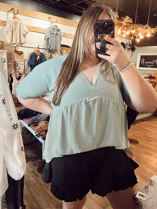 SAGE DOLMAN BABYDOLL BLOUSE