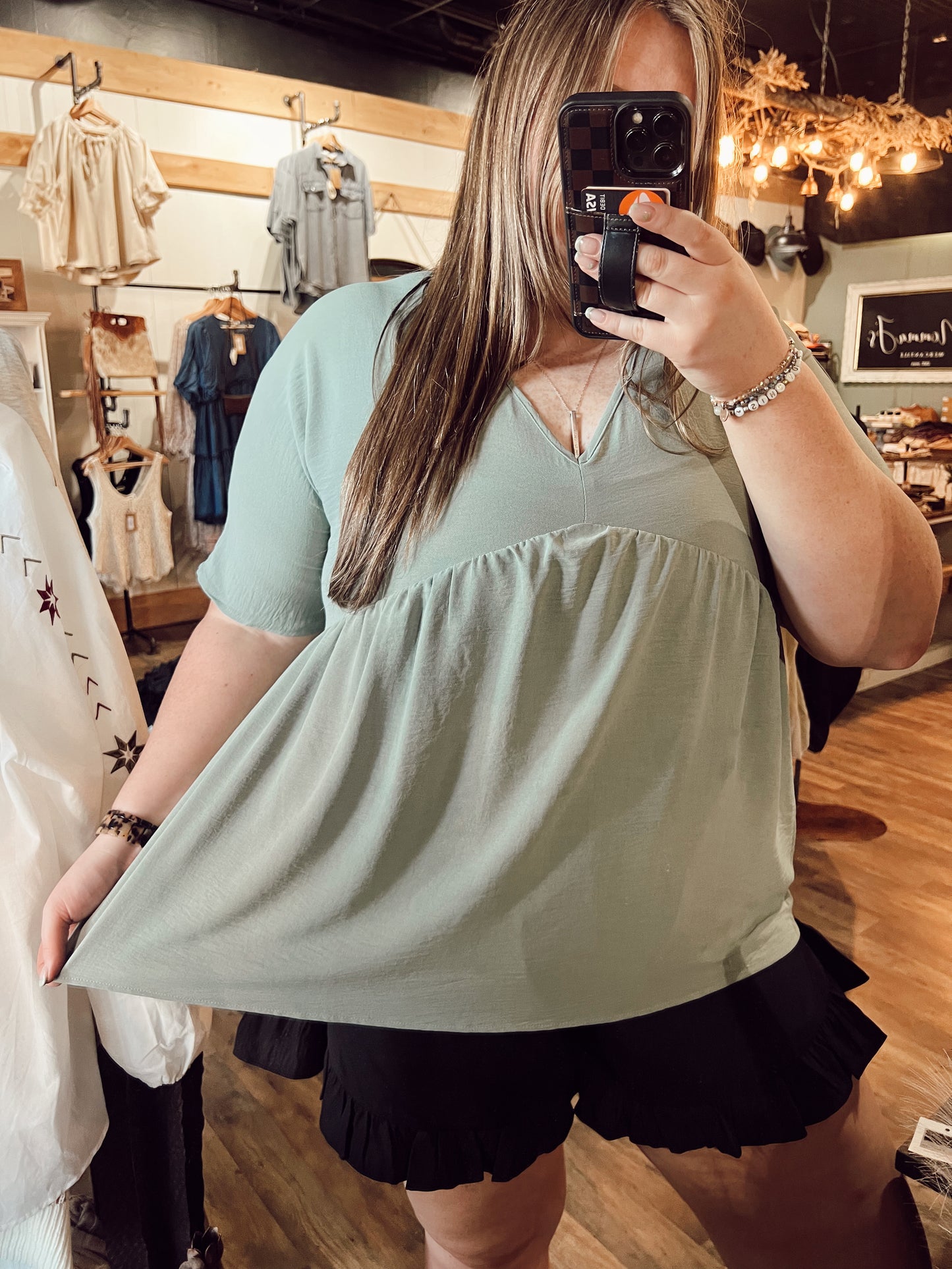 SAGE DOLMAN BABYDOLL BLOUSE