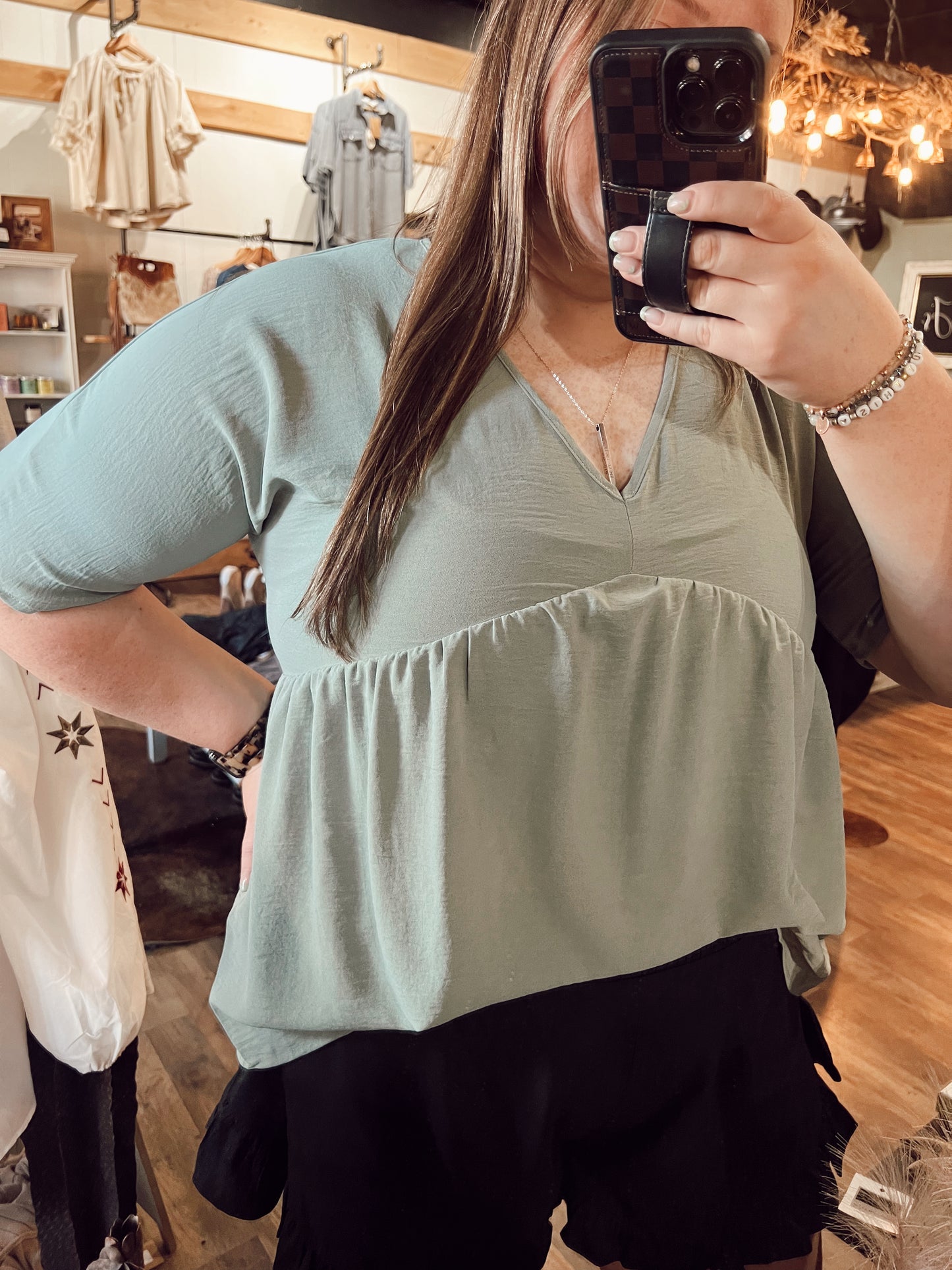 SAGE DOLMAN BABYDOLL BLOUSE